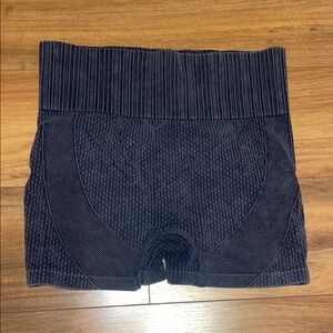 Gray Textured Knit Bike Shorts with Compression Fit